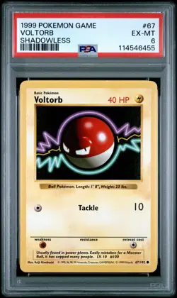 1999 POKEMON GAME #67 VOLTORB SHADOWLESS PSA EX-MT 6 - Image 1
