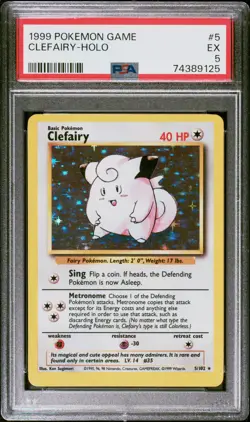 1999 Pokemon Game #5 Clefairy-Holo PSA 5 EX, Excellent 5/102 FRESH SLAB - Image 1