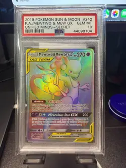 PSA 10 | 2019 Pokemon Sun & Moon Mewtwo and Mew GX Unified Minds Secret 242/236 - Image 1