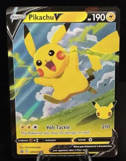 Pokemon TCG Sword & Shield Pikachu v Black Star Promo Card SWSH143 - Image 1