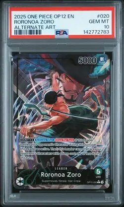2025 ONE PIECE OP12 LEGACY OF THE MASTER ALTERNATE ART #020 RORONOA ZORO PSA 10 - Image 1