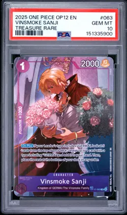 2025 ONE PIECE OP12-LEGACY OF THE MASTER TREASURE RARE VINSMOKE SANJI PSA 10 - Image 1