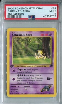 PSA 9 Pokemon 2000 1st Edition Sabrina's Abra Gym Challenge 94 Mint - Image 1