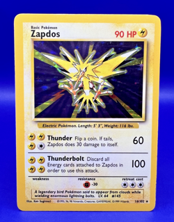 1999 Pokemon Base Set Unlimited Zapdos Holo Rare 16/102 LP - Image 1