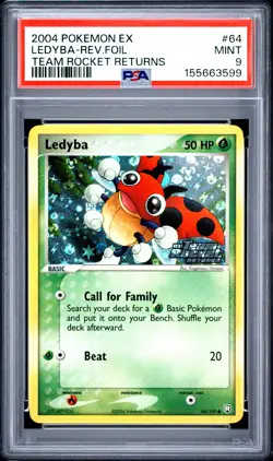 2004 POKEMON EX TEAM ROCKET RETURNS #64 LEDYBA-REVERSE FOIL PSA 9 - Image 1