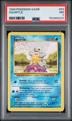 1999 POKEMON BASE SET UNLIMITED #63 SQUIRTLE PSA 7 - Image 1