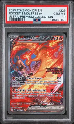 2025 POKEMON DRI EN-DESTINED RIVALS #229 TEAM ROCKET'S MOLTRES EX PSA 10 - Image 1