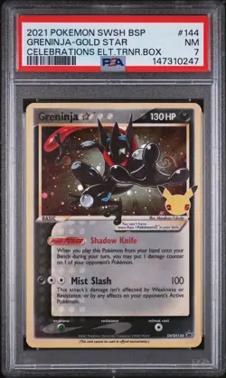 2021 POKEMON SWSH CELEBRATIONS ELITE TRAINER BOX #144 GRENINJA-GOLD STAR PSA 7 - Image 1