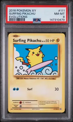 2016 POKEMON XY EVOLUTIONS #111 SURFING PIKACHU PSA 8 - Image 1