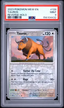 2023 POKEMON MEW EN-151 REVERSE HOLO #128 TAUROS PSA 9 - Image 1