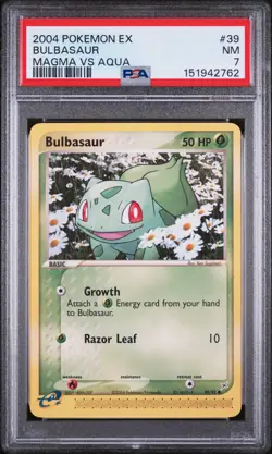 2004 POKEMON EX TEAM MAGMA VS TEAM AQUA #39 BULBASAUR PSA 7 - Image 1