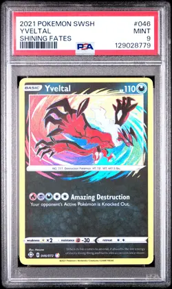 2021 POKEMON SWORD & SHIELD SHINING FATES #046 YVELTAL PSA 9 - Image 1