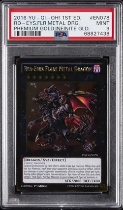 2016 YU-GI-OH! PREMIUM GOLD: INFINITE GOLD RED-EYES FLARE METAL DRAGON PSA 9 - Image 1