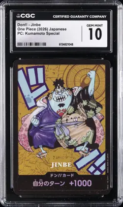 2026 ONE PIECE JAPANESE PC: KUMAMOTO SPECIAL DON!! JINBE CGC 10 GEM MINT - Image 1