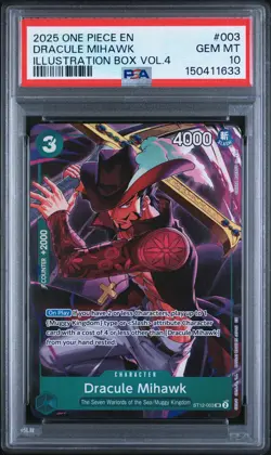 2025 ONE PIECE PROMOS ILLUSTRATION BOX VOL.4 #003 DRACULE MIHAWK PSA 10 - Image 1