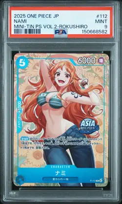 2025 ONE PIECE JAPANESE MINI-TIN PACK SET VOL.2 KOUSHI ROKUSHIRO #112 NAMI PSA 9 - Image 1