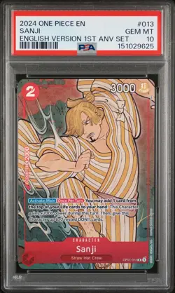2024 ONE PIECE ENGLISH VERSION 1ST ANNIVERSARY SET #013 SANJI PSA 10 - Image 1