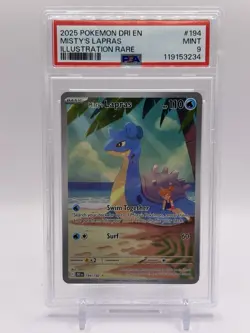 2025 POKEMON DRI EN-DESTINED RIVALS ILLUSTRATION RARE #194 MISTY'S LAPRAS PSA 9 - Image 1