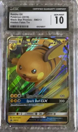 2019 POKEMON SM BLACK STAR PROMO HIDDEN FATES TINS #SM213 RAICHU GX PSA 10 - Image 1
