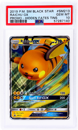 2019 Pokemon Sun and Moon Promo Raichu Gx Hidden Fates Tins #SM213 PSA 10 - Image 1