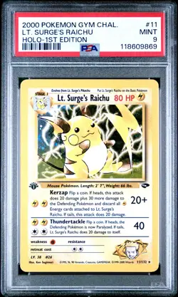 2000 Pokemon Gym Challenge #11 Lt. Surge's Raichu Holo 1st Edition PSA 9 MINT - Image 1