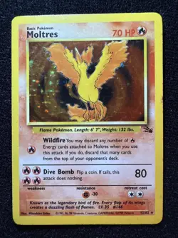 Pokemon Card Moltres #12/62 Fossil Set Holo Rare WOTC 1999 WOTC Vintage LP - Image 1