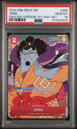 2024 ONE PIECE ENGLISH VERSION 1ST ANNIVERSARY SET #005 JINBE PSA 10 - Image 1