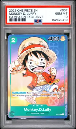 2023 ONE PIECE PROMOS CAMPAIGN EXCLUSIVE #037 MONKEY D. LUFFY PSA 10 - Image 1
