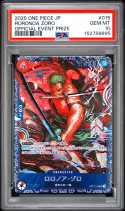 2025 ONE PIECE JAPANESE PROMOS OFFICIAL EVENT PRIZE #015 RORONOA ZORO PSA 10 - Image 1