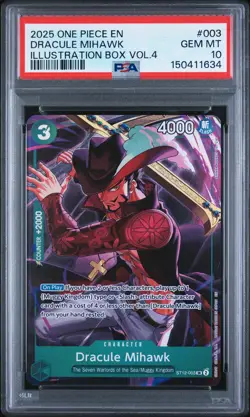2025 ONE PIECE PROMOS ILLUSTRATION BOX VOL.4 #003 DRACULE MIHAWK PSA 10 - Image 1