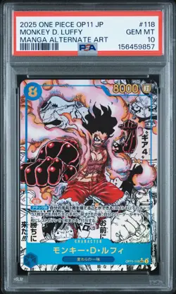 2025 ONE PIECE JAPANESE OP11-A FIST OF DIVINE SPEED #118 MONKEY D. LUFFY PSA 10 - Image 1