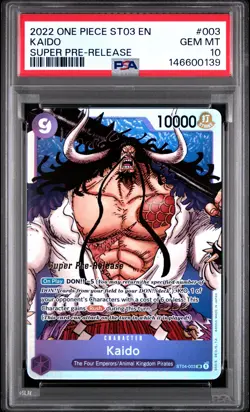 2022 ONE PIECE ST04-ANIMAL KINGDOM SUPER PRE-RELEASE PIRATES #003 KAIDO PSA 10 - Image 1