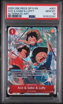 2025 ONE PIECE OP13-CARRYING ON HIS WILL ALTERNATE ART ACE & SABO & LUFFY PSA 10 - Image 1