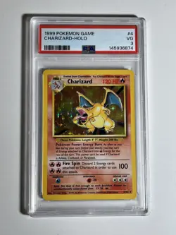 Pokemon Card TCG Charizard Base Set Holo Unlimited Rare 4/102 Graded PSA VG 3 - Image 1