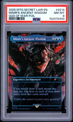 2025 MTG SECRET LAIR DROP GOD OF WAR: NORSE-FOIL MIMIR'S ANCIENT WISDOM PSA 8 - Image 1
