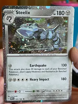 POKEMON STEELIX 125/182 RARE COSMOS HOLO BLEED WITH 2 SWIRLS NM PARADOX RIFT - Image 1