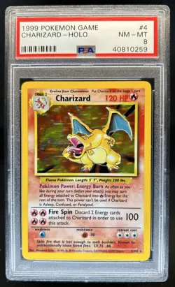 1999 Pokemon Unlimited Charizard Rare Holo #4/102 PSA 8 - Image 1
