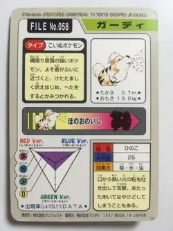 Pokemon Card Japanese Growlithe 058 Carddass Bandai Nintendo 1997 - Image 2