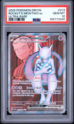 2025 POKEMON DRI EN-DESTINED RIVALS ULTRA RARE TEAM ROCKET'S MEWTWO EX PSA 10 - Image 1