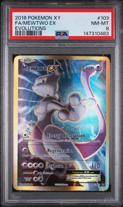 2016 POKEMON XY EVOLUTIONS #103 FULL ART/MEWTWO EX PSA 8 - Image 1
