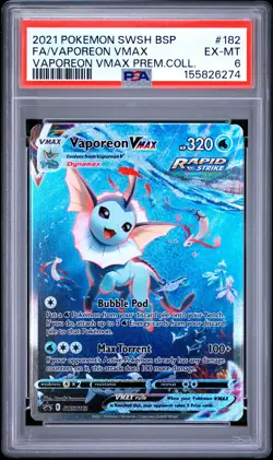 2021 POKEMON SWSH BLACK STAR PROMO #182 FULL ART/VAPOREON VMAX PSA 6 - Image 1