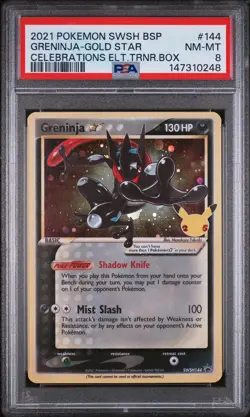 2021 POKEMON SWSH CELEBRATIONS ELITE TRAINER BOX #144 GRENINJA-GOLD STAR PSA 8 - Image 1