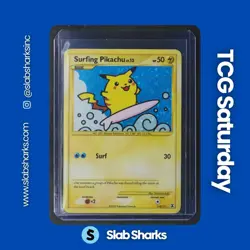 2009 POKEMON PLATINUM RISING RIVALS #114/111 SURFING PIKACHU HOLO SECRET RARE - Image 1