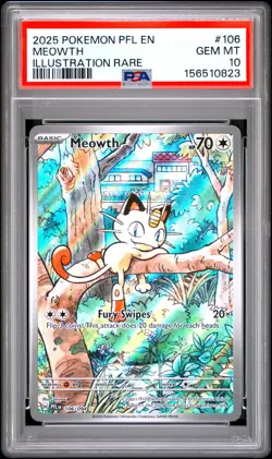 2025 POKEMON PFL EN-PHANTASMAL FLAMES ILLUSTRATION RARE #106 MEOWTH PSA 10 - Image 1