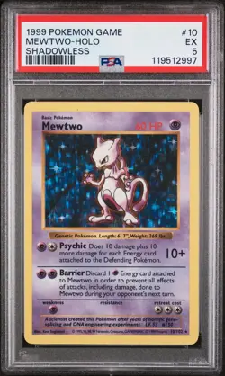1999 Pokemon Base Set Mewtwo #10/102 Shadowless Holo PSA 5 - Image 1