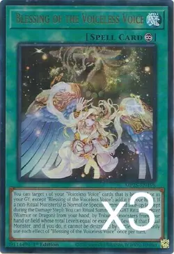 3X Yugioh Blessing of the Voiceless Voice MP25-EN198 Ultra Rare 1st Edition NM - Image 1