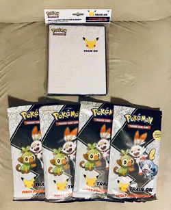 Pokemon TCG First Partner Pack - Galar 3 Jumbo Cards LOT OF 4 Plus Binder NEW - Image 1