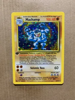 1st Edition Machamp 8/102 Base Set - Holo Pokemon Card - NM - Image 1