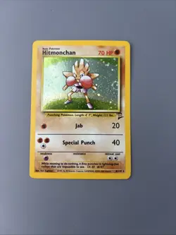 Pokemon TCG Hitmonchan Base Set 2, Holo Rare Card 8/130 Swirl🌀 LP - Image 1