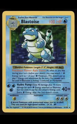 TCG SHADOWLESS Blastoise Base Set Holo Rare 2/102 Pokemon Card [Near Mint] - Image 3